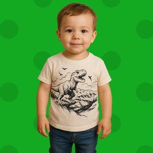 🦖 Old Navy Dino Graphic Tee | Toddler Boys 3T | Beige Short Sleeve T-Rex Shirt